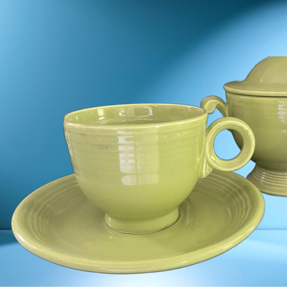 Fiestaware 1950s Chartreuse Tea Cup & Saucer Vintage RARE